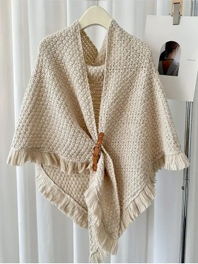 Knitted Cape w/ Buckle Detailing